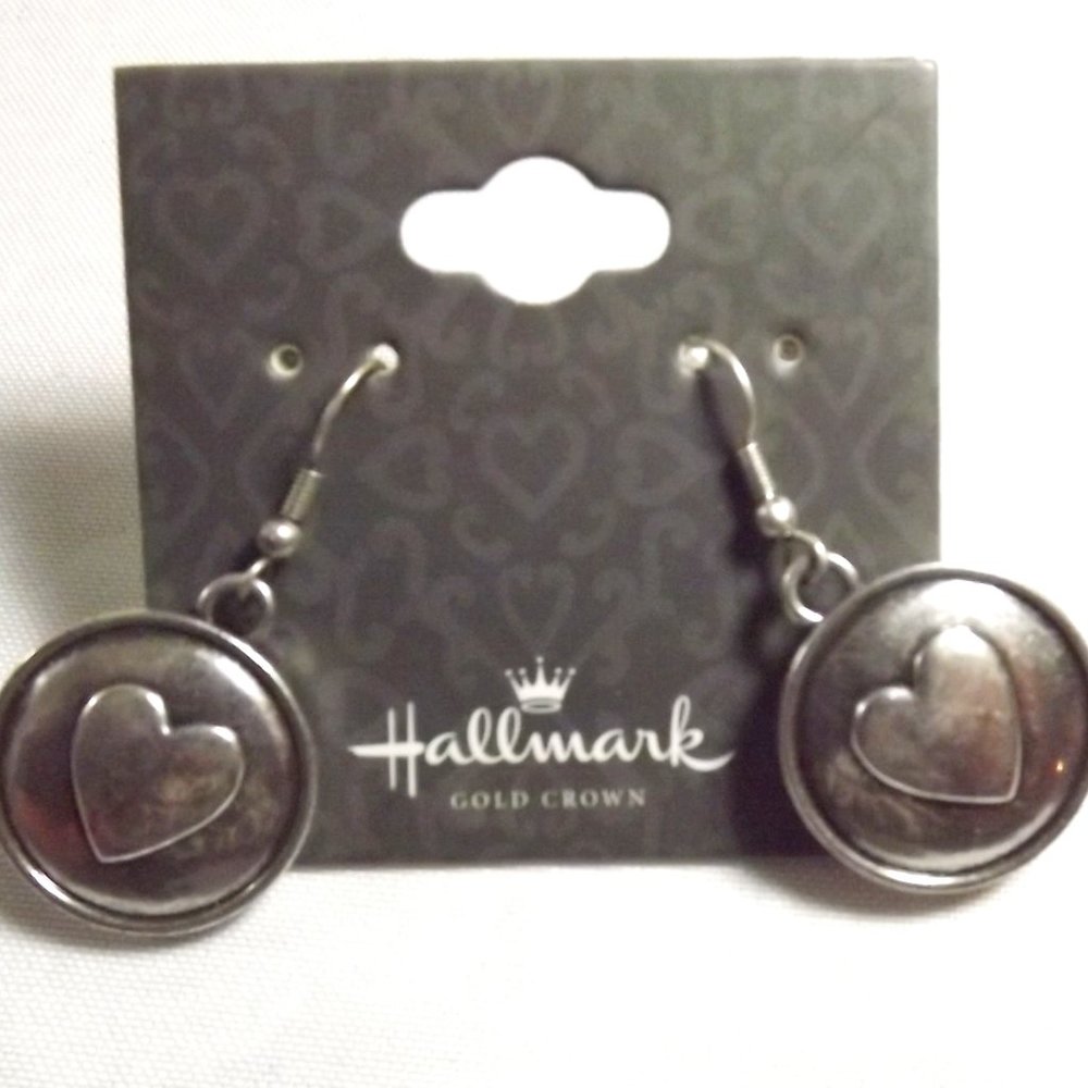 Just Because Full Heart Pierced Earrings, Hallmark Gold Crown Collection NOS